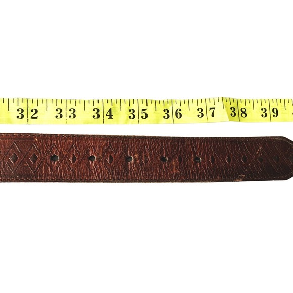 Brown Full Grain Oil Tan Leather Belt Diamond Design Size 36 B46 - Picture 4 of 5